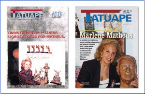 Marlene Matheus nas capas nº 1 e 101 da revista Alô Tatuapé. Imagem: aloart