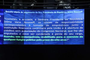 Painel no Plenário do Senado, mostra a decisão de manter os direitos políticos de Dilma Rousseff. Foto: Marcos Oliveira/Agência Senado 
