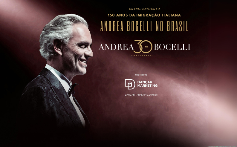 Andrea Bocelli no Brasil aos 150 anos da imigraçao italiana, veja como assistir