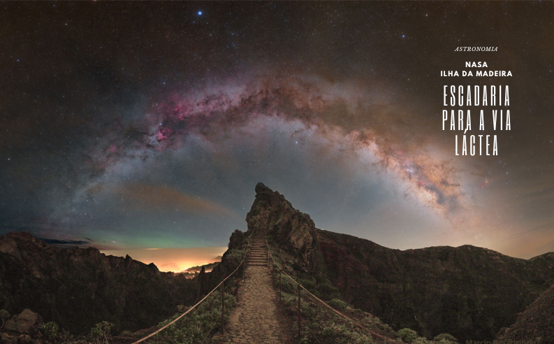 Escadaria para as estrelas Vega e Altair na Via Láctea, vistas da Madeira